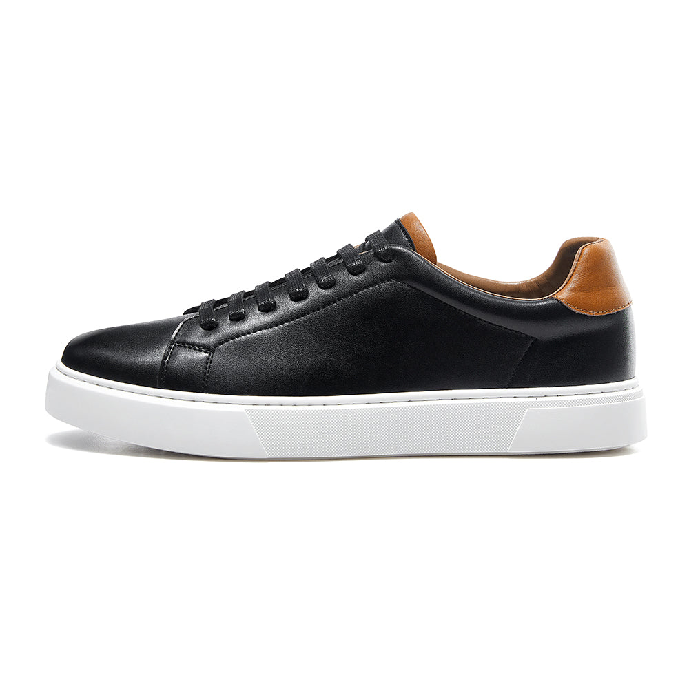 Gifennse Mens Leather Business Casual White Platform Sneakers