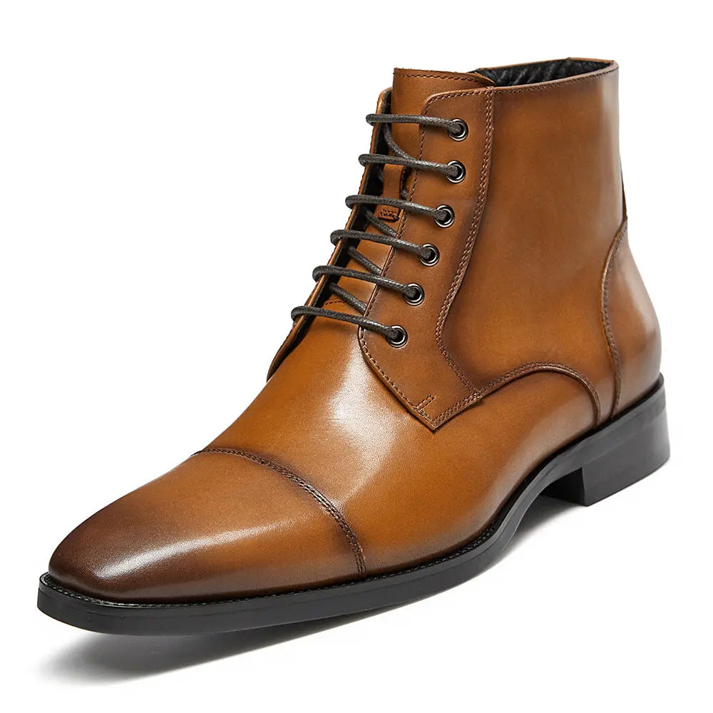 Gifennse Chelsea Casual Combat Men's Black Leather Dress Boots