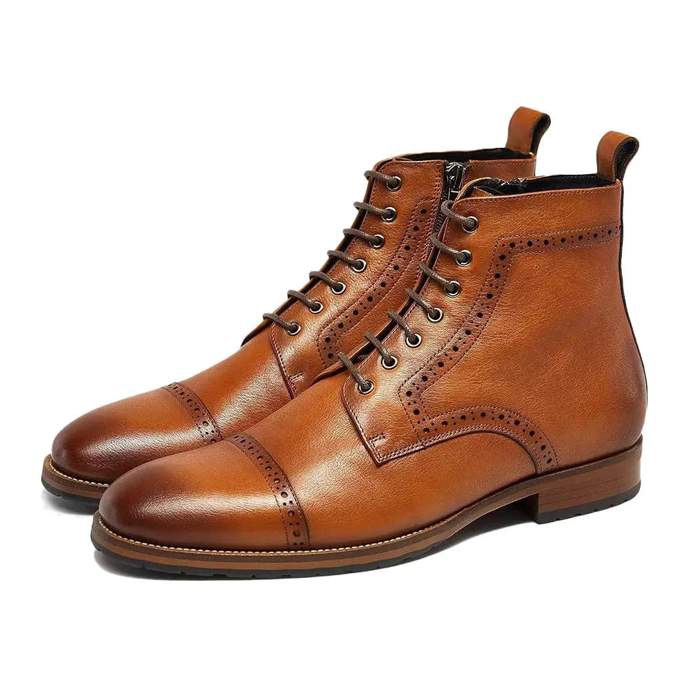 Gifennse Mens motorcycle boots genuine leather combat casual Dress work boots for men