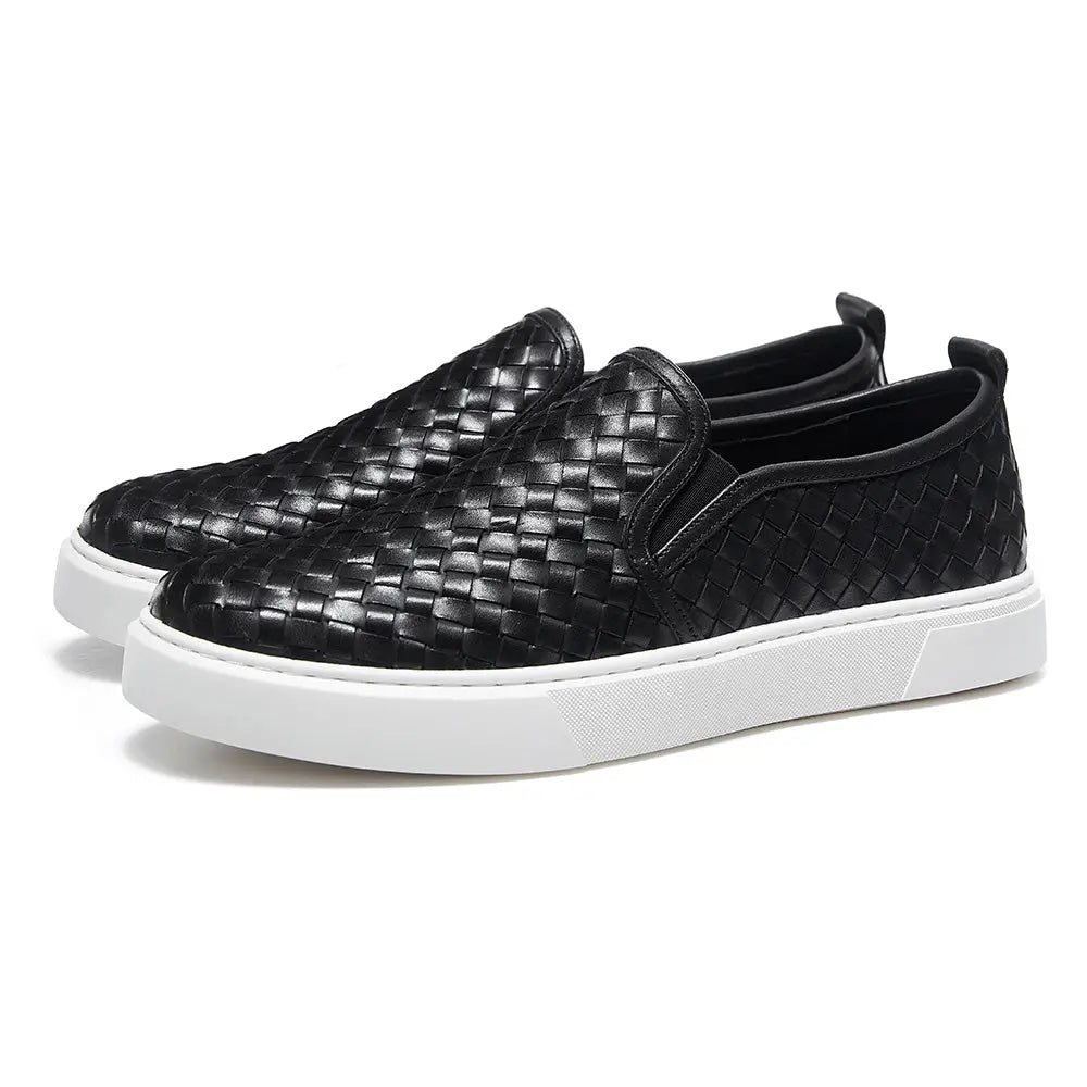 Gifennse Men's Hand-Woven Leather Business Casual Platform Sneakers