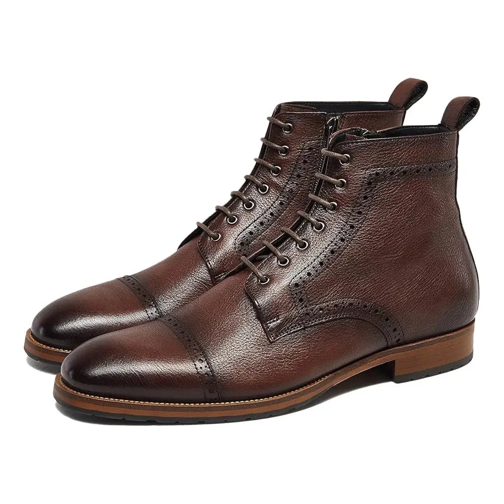 Gifennse Mens motorcycle boots genuine leather combat casual Dress work boots for men