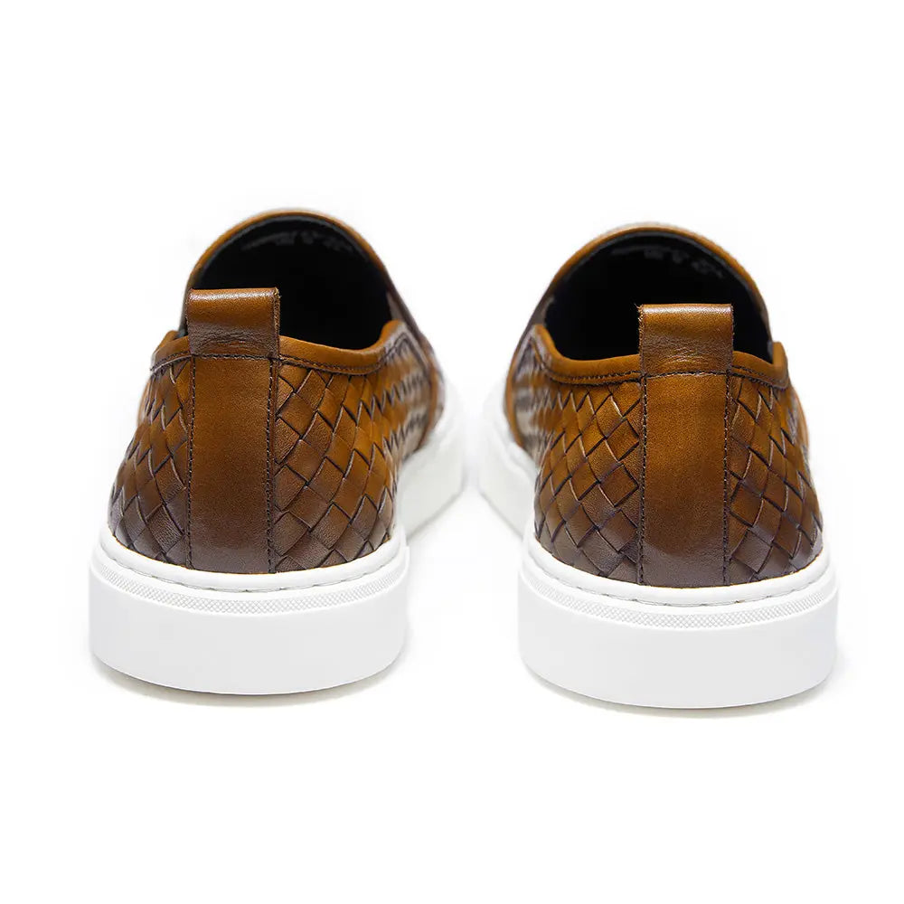 Gifennse Men's Hand-Woven Leather Business Casual Platform Sneakers