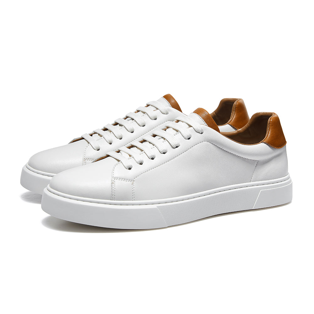 Gifennse Mens Leather Business Casual White Platform Sneakers