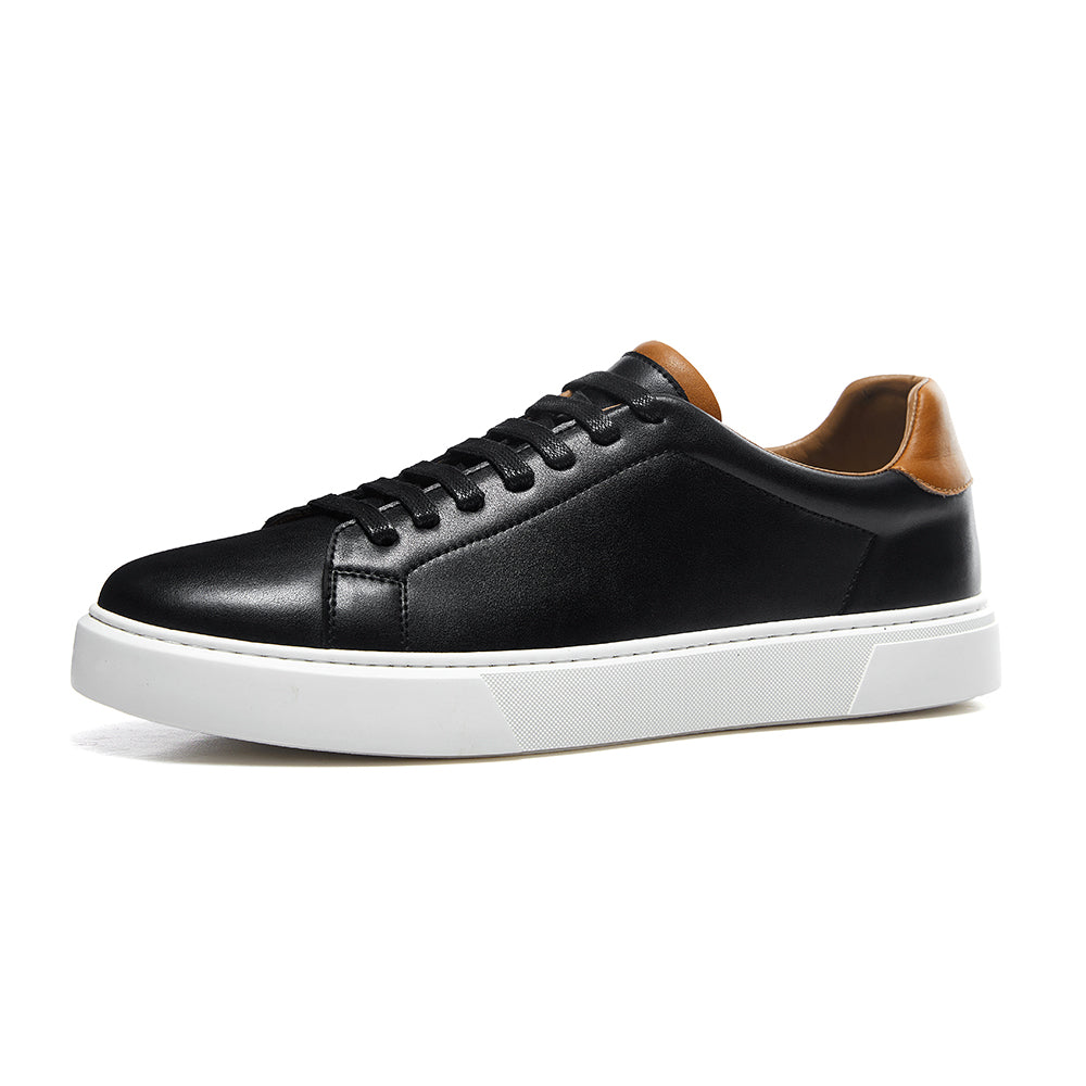 Gifennse Mens Leather Business Casual White Platform Sneakers