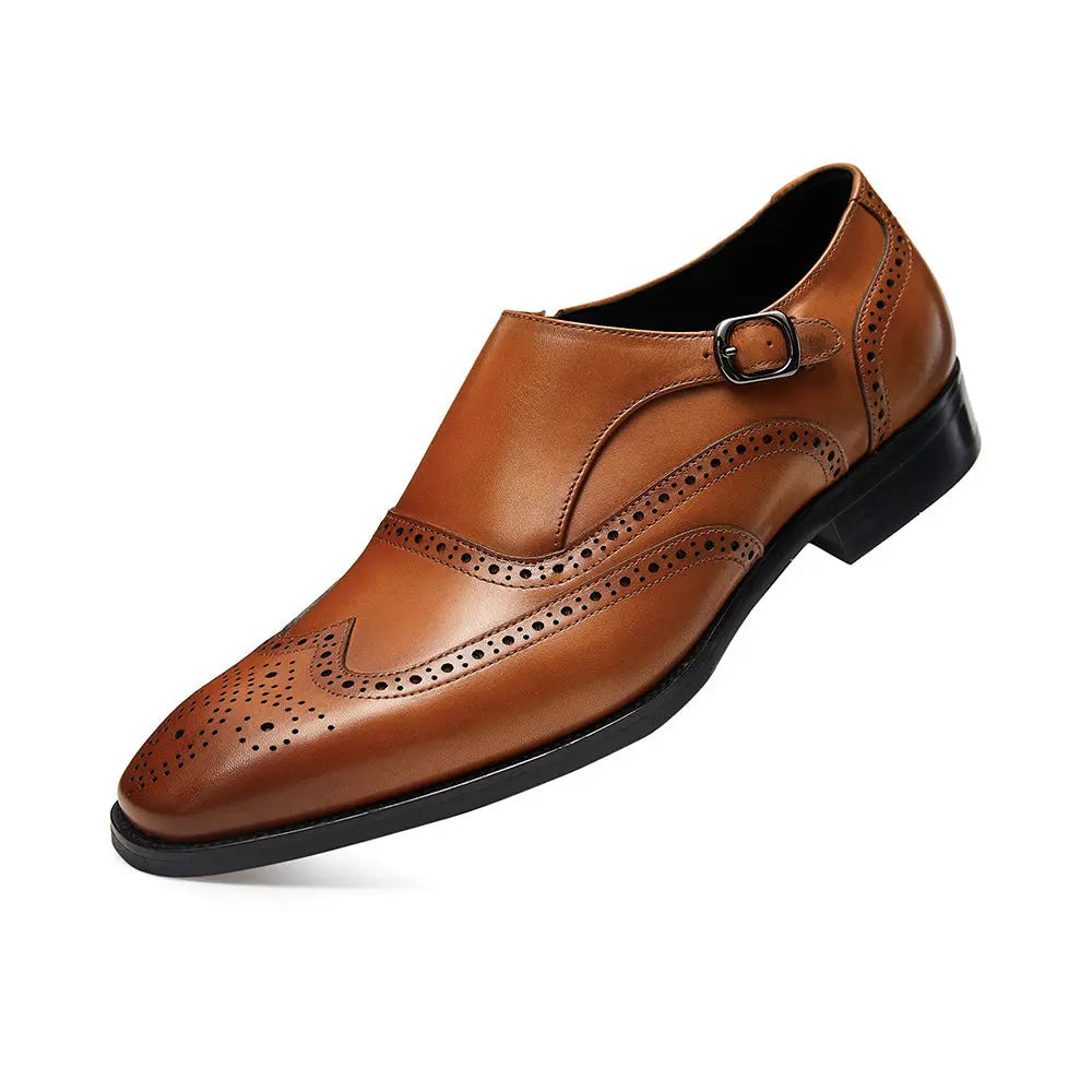 Gifennse Men ’s Monk Strap Wingtip Slip-On Penny Loafer