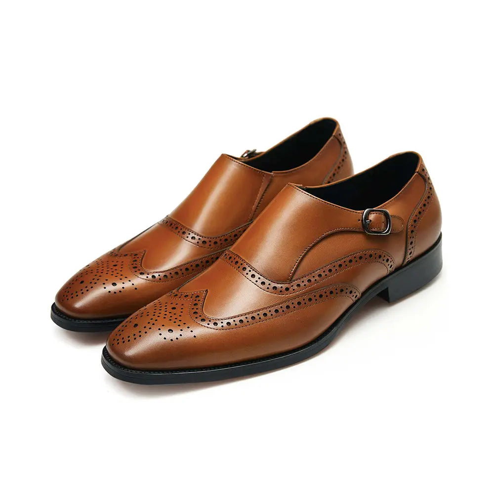 Gifennse Men ’s Monk Strap Wingtip Slip-On Penny Loafer