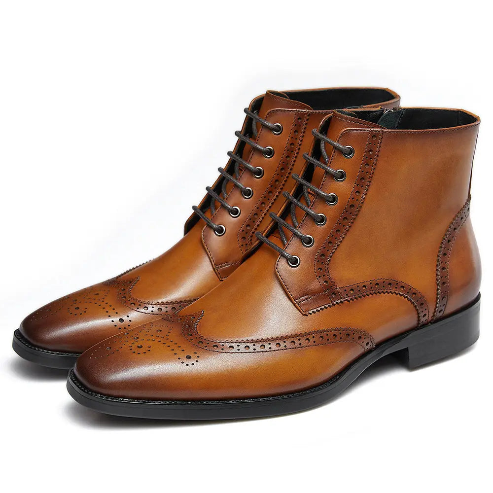 Gifennse Men's Black Leather Dress Boots