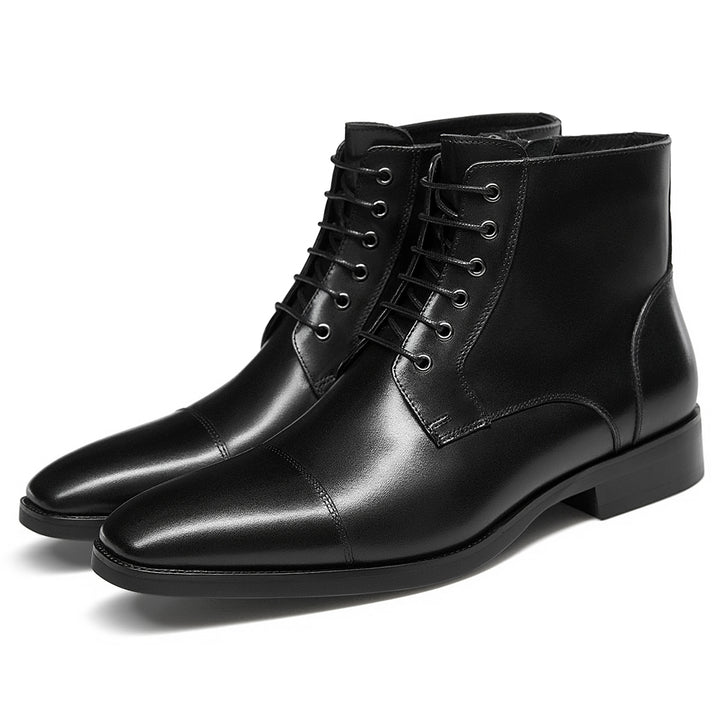 Gifennse Chelsea Casual Combat Men's Black Leather Dress Boots