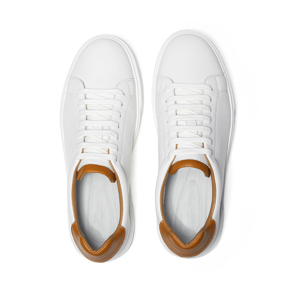Gifennse Mens Leather Business Casual White Platform Sneakers