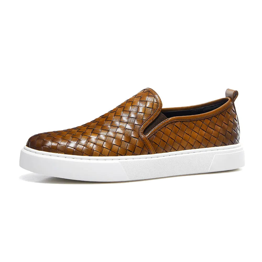 Gifennse Men's Hand-Woven Leather Business Casual Platform Sneakers