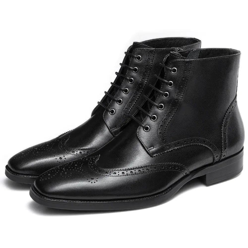 Gifennse Men's Black Leather Dress Boots