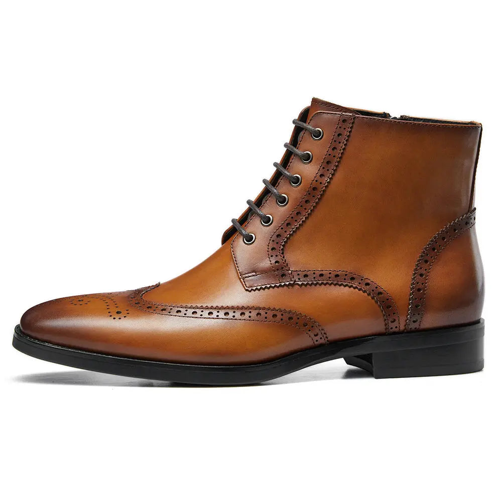 Gifennse Men's Black Leather Dress Boots