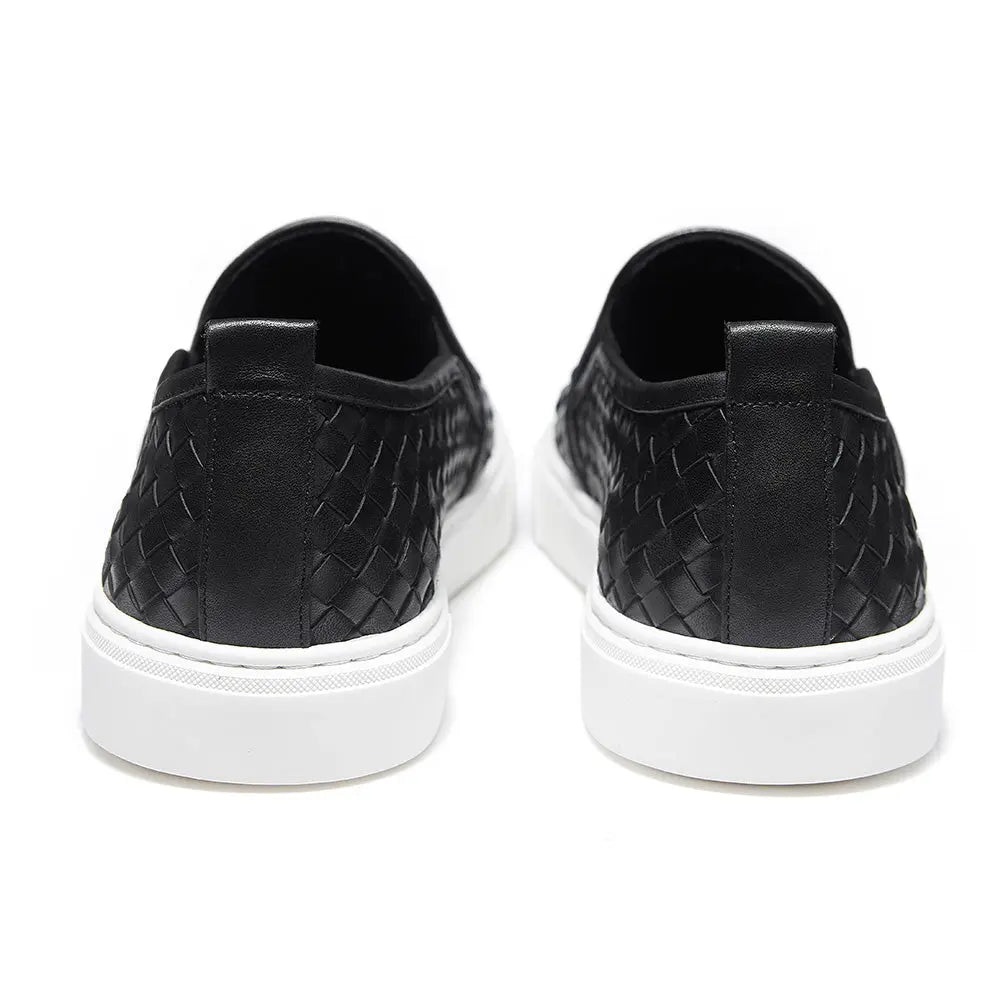 Gifennse Men's Hand-Woven Leather Business Casual Platform Sneakers