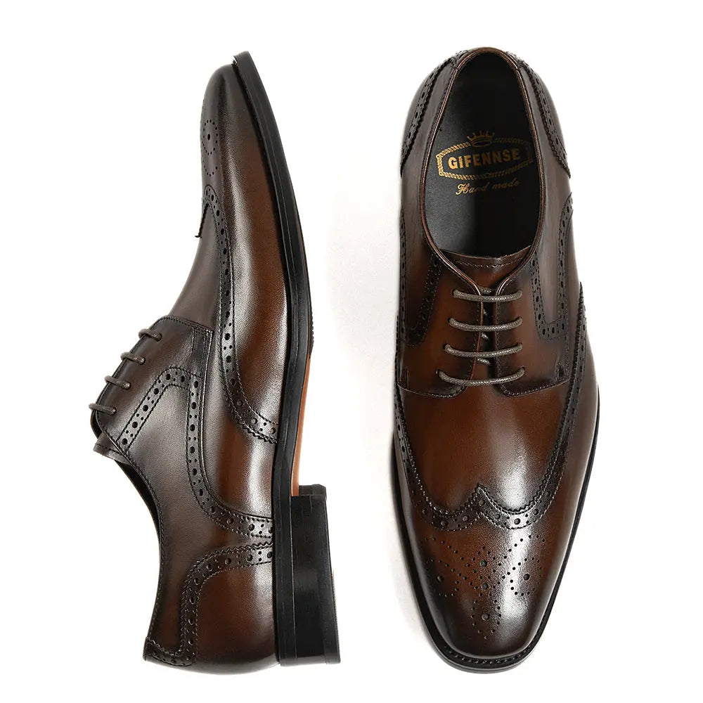 Gifennse Men's Dark Brown Oxford Dress Shoes