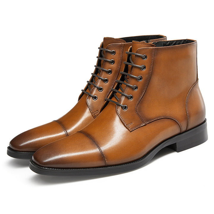 Gifennse Chelsea Casual Combat Men's Black Leather Dress Boots