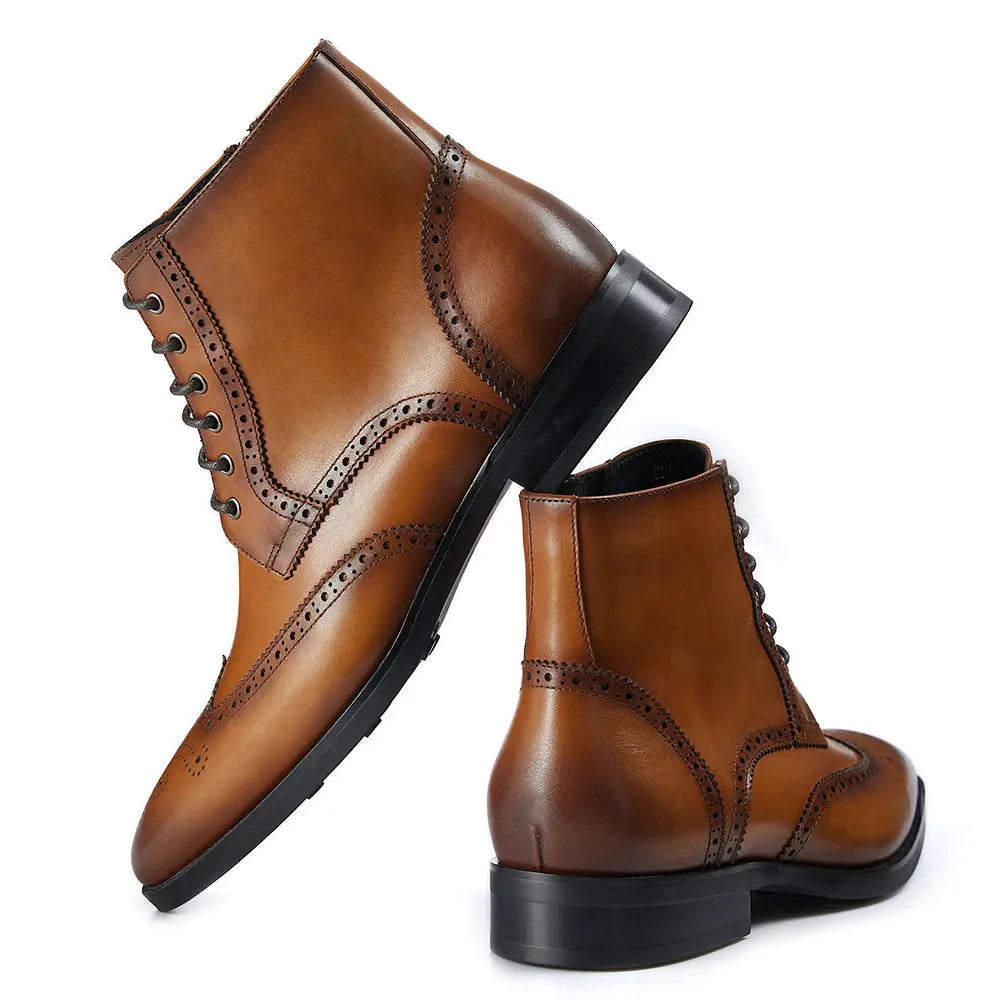 Gifennse Men's Black Leather Dress Boots