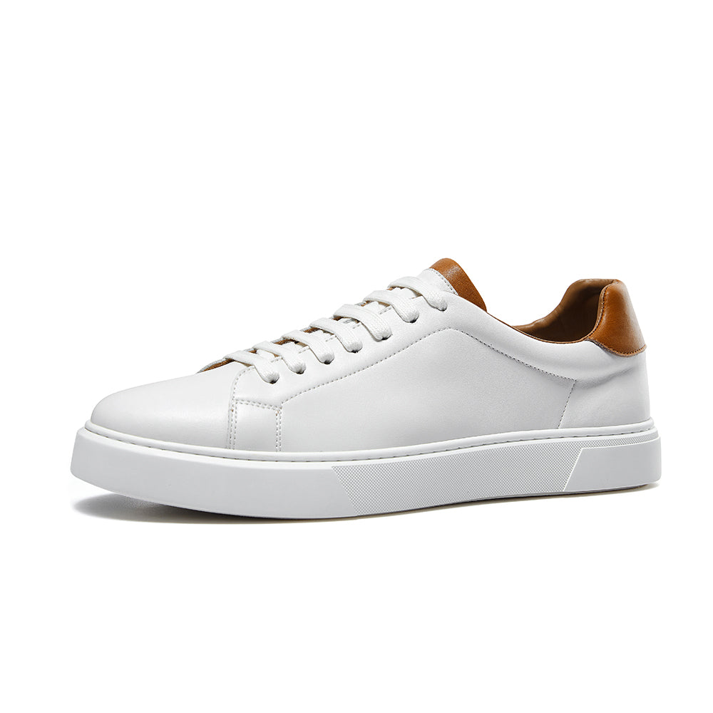 Gifennse Mens Leather Business Casual White Platform Sneakers