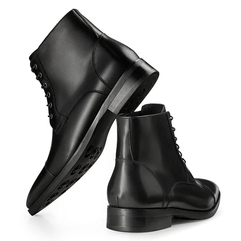 Gifennse Chelsea Casual Combat Men's Black Leather Dress Boots