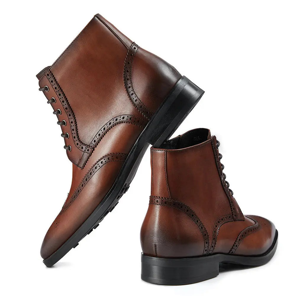 Gifennse Men's Black Leather Dress Boots
