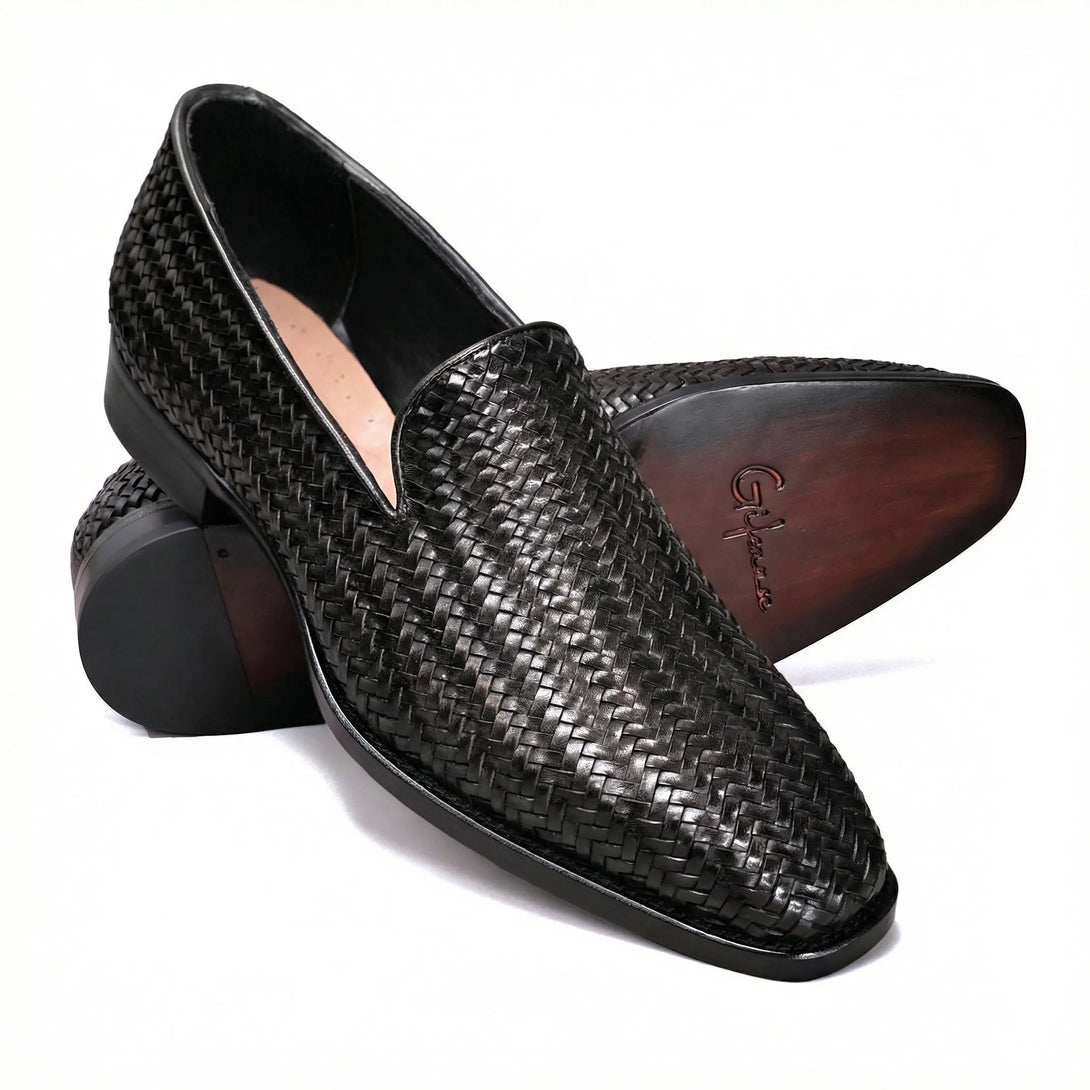 woven leather dress shoes men Hand Painted Loafers