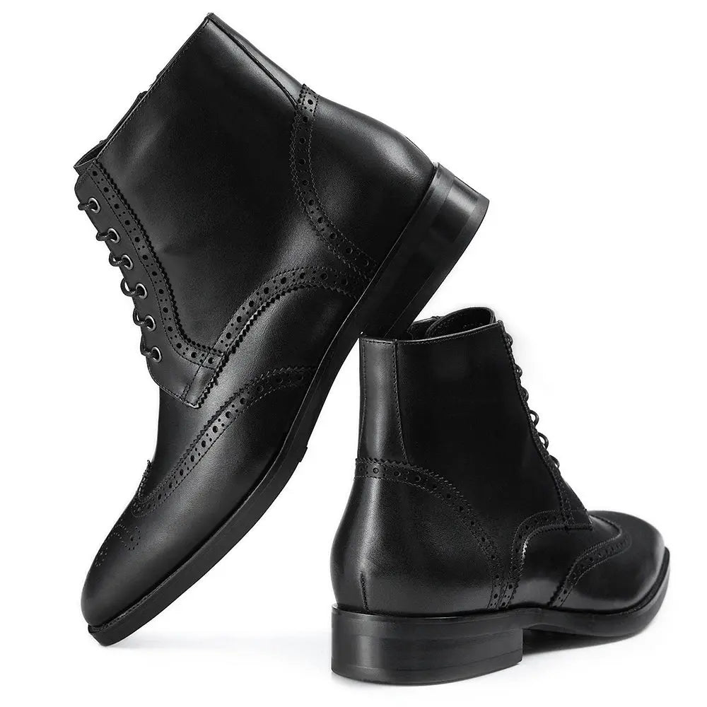 Gifennse Men's Black Leather Dress Boots