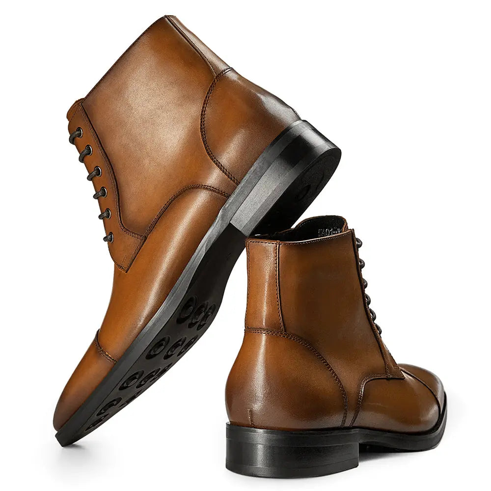 Gifennse Chelsea Casual Combat Men's Black Leather Dress Boots