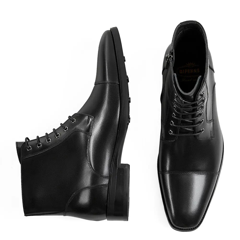 Gifennse Chelsea Casual Combat Men's Black Leather Dress Boots