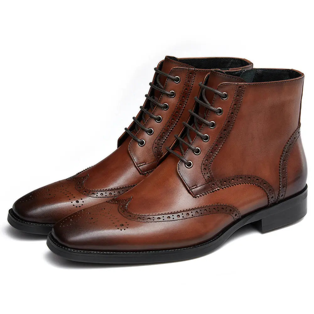 Gifennse Men's Black Leather Dress Boots