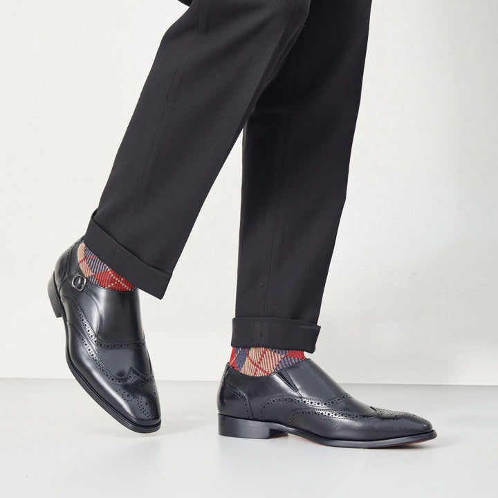 Gifennse Men ’s Monk Strap Wingtip Slip-On Penny Loafer