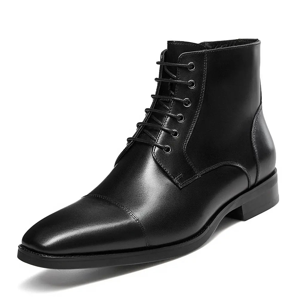 Gifennse Chelsea Casual Combat Men's Black Leather Dress Boots