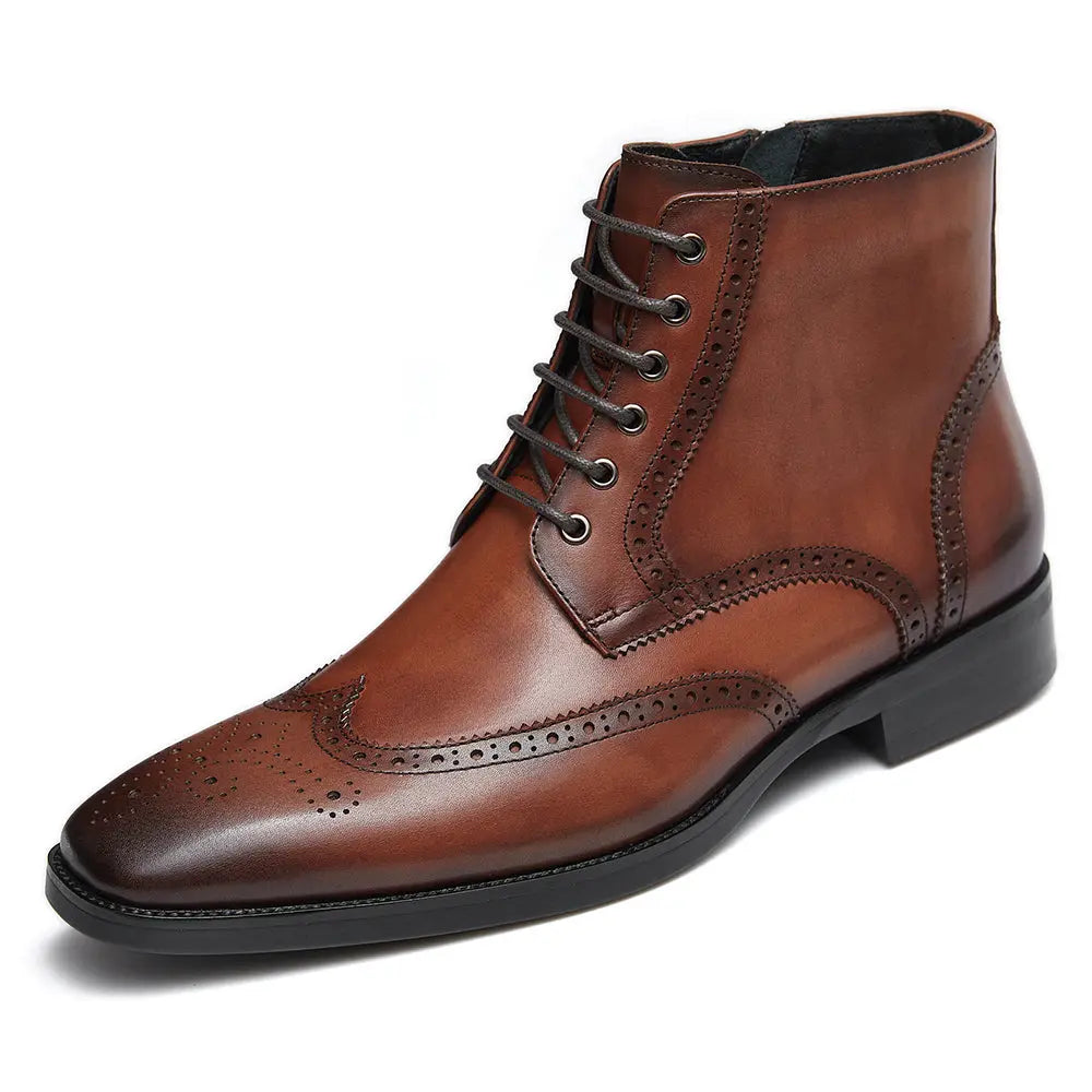 Gifennse Men's Black Leather Dress Boots