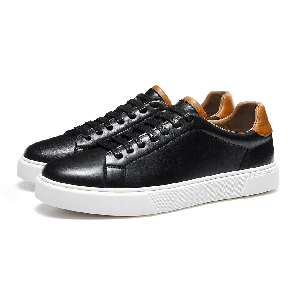 Gifennse Mens Leather Business Casual White Platform Sneakers