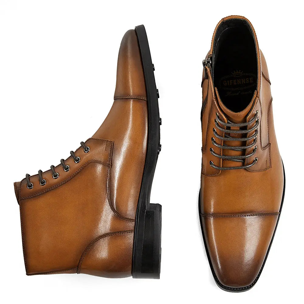 Gifennse Chelsea Casual Combat Men's Black Leather Dress Boots