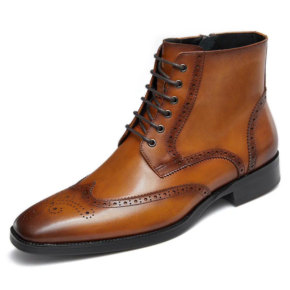 Gifennse Men's Black Leather Dress Boots