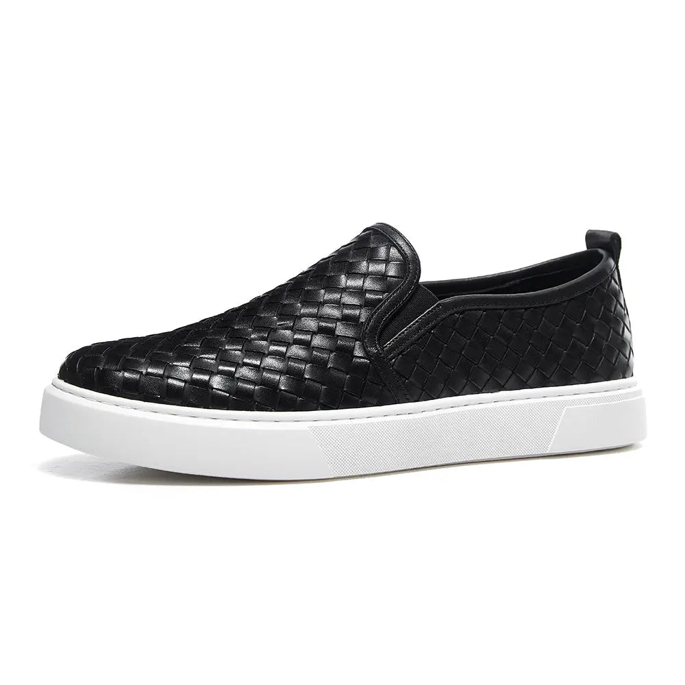 Gifennse Men's Hand-Woven Leather Business Casual Platform Sneakers