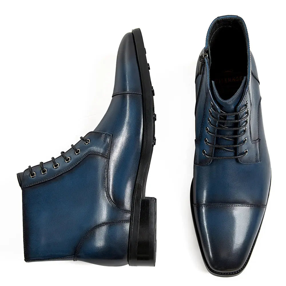 Gifennse Chelsea Casual Combat Men's Black Leather Dress Boots