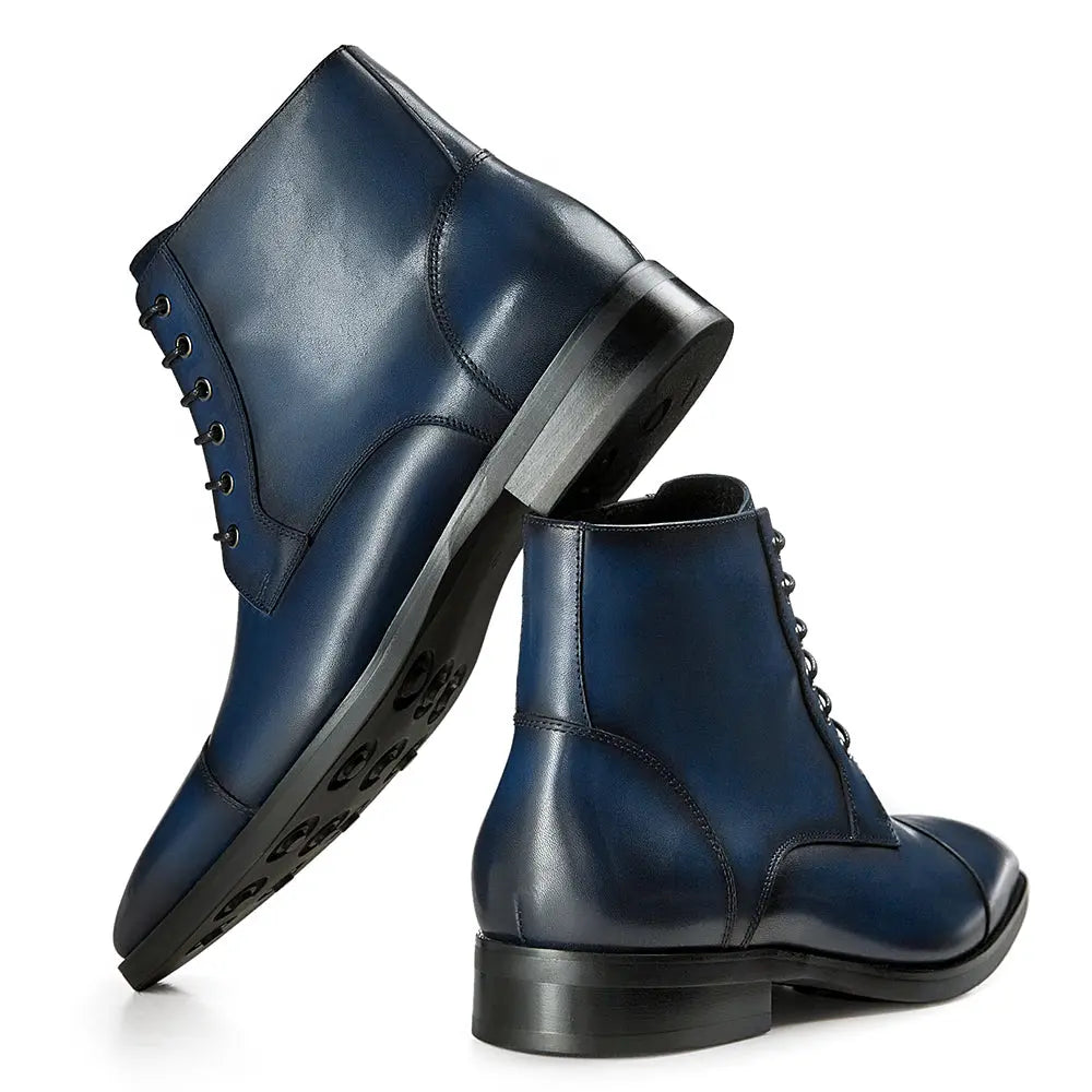 Gifennse Chelsea Casual Combat Men's Black Leather Dress Boots